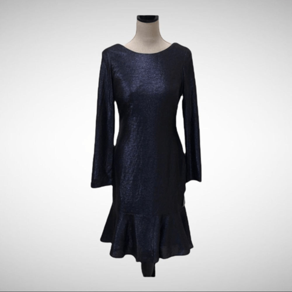 R&M Richards Navy Shimmer Drape Back Dress, 10
